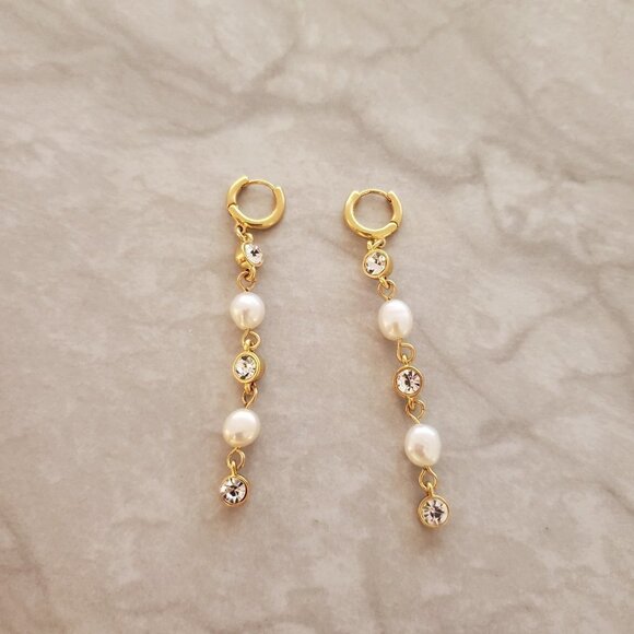 ✨ J.Crew Pearl Rhinestone Crystal Bridal Wedding Formal Drop Dangle Earrings ✨ - Picture 1 of 8